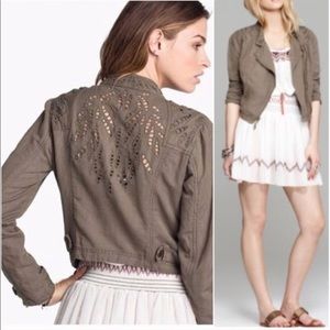 Free People Cropped Laced Moto Jacket Army Green